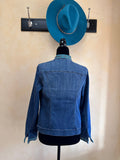 Embellished Denim Jacket, Tribal Boho Jean Jacket, Size Medium