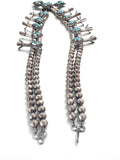 Vintage Navajo Sterling Silver & Morenci Turquoise Squash Blossom Necklace, 205 Grams (N041)