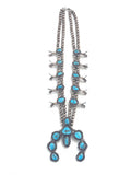 Vintage Navajo Sterling Silver & Morenci Turquoise Squash Blossom Necklace, 205 Grams (N041)