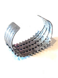 Vtg Zuni Sterling Silver 4 Rows Turquoise Snake Eye Petit Point Cuff Bracelet