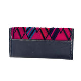 Guatemalan Leather Trifold Wallet, Embroidered Mayan Design Wallet With Check Book Slit