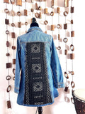 Embellished Denim Jacket, Vintage African Textiles, Boho Jean Jacket