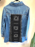 Embellished Denim Jacket, Vintage African Textiles, Boho Jean Jacket