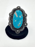 Sz 7.25  Huge Sterling Silver & Turquoise Ring By Navajo Artist Chimney Butte, 31 Grams