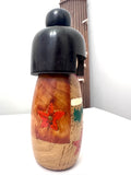 Handmade Japanese Kokeshi Wooden Doll, Burnt Wood Design, 9.5"