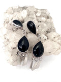 Vintage Nakai Navajo Long Statement Sterling Silver & Onyx Earrings