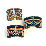 Unisex Leather Beaded Wide Cuff Bracelet / Bead Work Design
