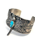 Navajo Bobby Johnson Heavy Sterling Silver & Turquoise Cuff Bracelet, Dragonfly Design
