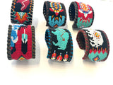 Unisex Leather Beaded Wide Cuff Bracelet / Bead Work Design