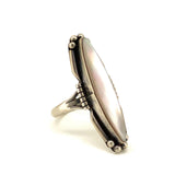 Sz 7.5 Vintage Mother of Pearl, Sterling Silver Ring By Anna Begay, Navajo