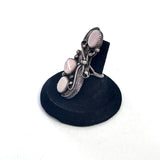 Vintage Sterling Silver Feather & Mother Of Pearl Ring, Elongated Design, Size 7 (A046)