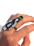 Vintage Native American Zuni Madeline Beyuka Sterling Silver Maiden Multi Stone Inlay Ring, 9 Grams