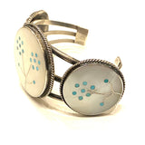 Vintage Zuni Sterling Silver Cuff Bracelet, Mother of Pearl Turquoise Inlay
