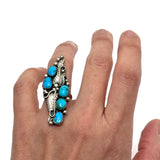 Vintage Native American Sterling Silver & Turquoise Elongated Ring Sz. 7 1/4 (A023)