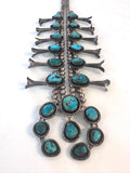 Vintage Navajo Sterling Silver & Turquoise Squash Blossom Necklace 235  Gr.