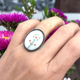 Old Pawn Sterling Silver & Mother Of Pearl Wildflower Inlay Zuni Ring (R055)