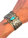 Navajo Bobby Johnson Heavy Sterling Silver & Turquoise Cuff Bracelet, Dragonfly Design