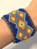 Unisex Leather Beaded Wide Cuff Bracelet / Bead Work Design