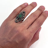 Old Vintage Sand Cast Sterling Silver & Green Turquoise Ring Size 6. (A027)