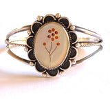 Native American Sterling & Mother of Pearl Inlay Cuff Bracelet, 37 Grams, Southwestern Jewelry B016