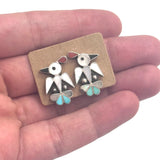 Vintage Zuni Sterling silver channel inlaid bird clip-on earrings