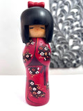 Vintage Japanese Kokeshi Doll, Red Kimono, Handmade Wooden Girl (8'')