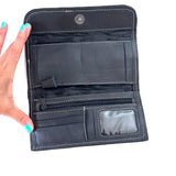 Guatemalan Leather Trifold Wallet, Embroidered Mayan Design Wallet With Check Book Slit