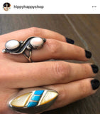Vintage Native American Sterling Silver Turquoise Mother of Pearl Inlay Ring, Size 7