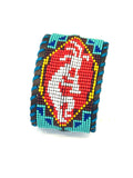 Unisex Leather Beaded Wide Cuff Bracelet / Kokopeli Bead Work Design
