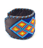 Unisex Leather Beaded Wide Cuff Bracelet / Bead Work Design