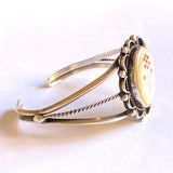 Native American Sterling & Mother of Pearl Inlay Cuff Bracelet, 37 Grams, Southwestern Jewelry B016