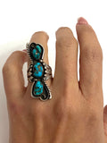 Size 7.5 Vintage Native American Sterling Silver & Turquoise Ring.  A035