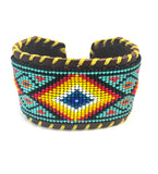Unisex Leather Beaded Wide Cuff Bracelet / Bead Work Design
