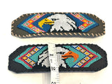 Unisex Leather Beaded Wide Cuff Bracelet / Bead Work, Eagle Design
