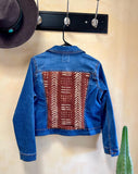 Embellished Denim Jacket, African Textiles, Boho Jean Jacket (M)