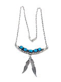 Vintage Sterling Silver Turquoise Feathers Necklace Southwestern (N022)
