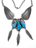 Intricate Vintage Navajo Sterling Silver Turquoise Necklace 18 Inches 44 Grams N008