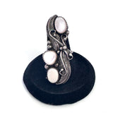 Vintage Sterling Silver Feather & Mother Of Pearl Ring, Elongated Design, Size 7 (A046)