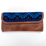 Guatemalan Leather Trifold Wallet, Embroidered Mayan Design Wallet With Check Book Slit