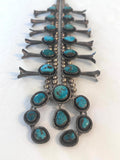 Vintage Navajo Sterling Silver & Turquoise Squash Blossom Necklace 235  Gr.