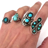 Vintage Sterling Silver Zuni Turquoise Snake Eye Statement Ring Size 8.75 - 5 grams