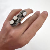 Vintage Sterling Silver Feather & Mother Of Pearl Ring, Elongated Design, Size 7 (A046)
