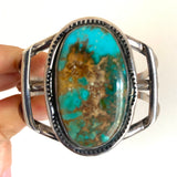 53 Gr. Vintage Native American Royston Gem Quality Turquoise Sterling Silver Cuff Bracelet B024