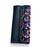 Guatemalan Leather Trifold Wallet, Embroidered Mayan Design Wallet With Check Book Slit