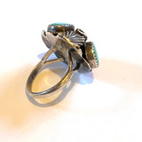 Size 8, Vintage Native American Turquoise & Sterling Silver Dome-Shaped Ring, Signed MR, A096