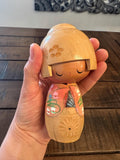 Kokeshi doll 5.5" tall/ Handcrafted Kokeshi Wooden doll/ Brown Kimono Ornament, Kokeshi doll, Kokeshi doll vintage