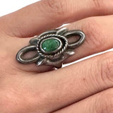 Old Vintage Sand Cast Sterling Silver & Green Turquoise Ring Size 6. (A027)
