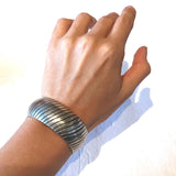 Vintage Navajo Harris Joe  Solid Sterling Silver Stamped Cuff Bracelet (B056)