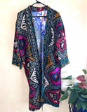 Uzbek Vintage Fully Embroidered Kimono Coat Size L/XL , Suzani Robe Dress