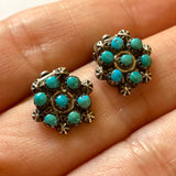 Vintage Zuni Sterling Silver & Snake-Eye Turquoise Clip Small Earrings (E008)